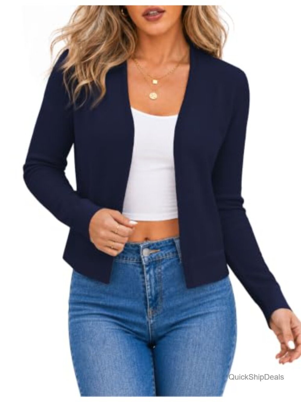 Women's Cropped Cardigan Bolero Shrug Long Sleeve Open Front V-Neck Knit